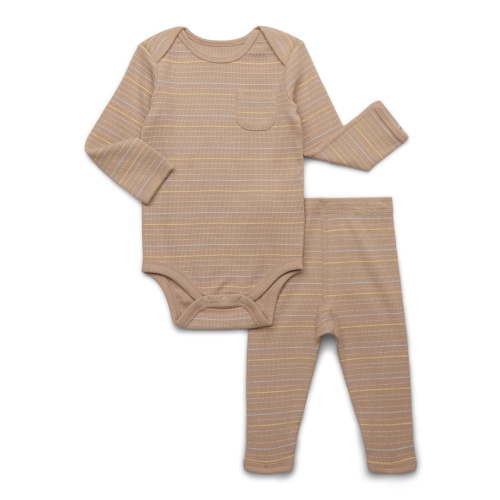 easy-peasy Baby Boys or Girls Organic Rib Long Sleeve Bodysuit with Pocket and Leggings Set, 2-Piece, Sizes 0M-24M