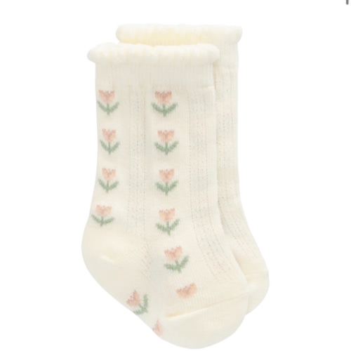 Ines Knee High Sock - Ines Floral Egret – Jamie Kay USA