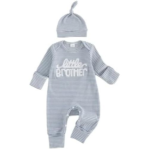 Sejardin Newborn Infant Baby Boy Fall Clothes Waffle Romper Letter Embroidery Long Sleeve Crew Neck Jumpsuit with Hat
