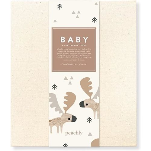 Peachly Unisex Baby Memory Book – Minimalist Baby First Year Keepsake for Milestones, Aesthetic Modern Scandi Baby Book – Gender Neutral, Linen Scrapbook (Charlie)