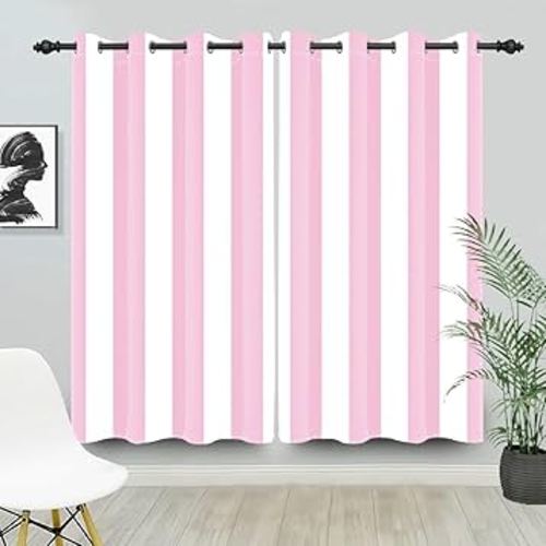 Leyiyi Pink and White Striped Window Curtains Pink and White Vertical Stripe Blackout Curtains Minimalist Simple Aesthetic Art Cool Window Drapes for Bedroom Living Room Decor 21x63 Inch,2 Panels