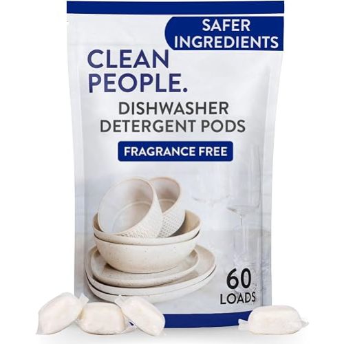 The Clean People Dishwasher Pods - Cuts Grease & Rinses Sparkling Clean - Residue-Free - Phosphate Free Dishwashing Pods (60 Count, Fragrance Free)