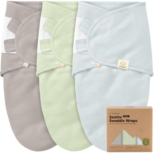 3-Pack Organic Swaddles for Newborns, Baby Sleep Sacks 0-3 Months - Baby Swaddle Wrap, Newborn Wearable Blanket, Infant Sleep Sack for Girls, Boys, Soft & Snug, Large Hook & Loop Closure (Ripple)