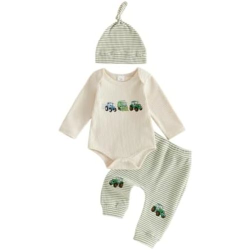 Spring Fall Outfit Infant Baby Boy Romper Pants Tractor/Firetruck Clothes