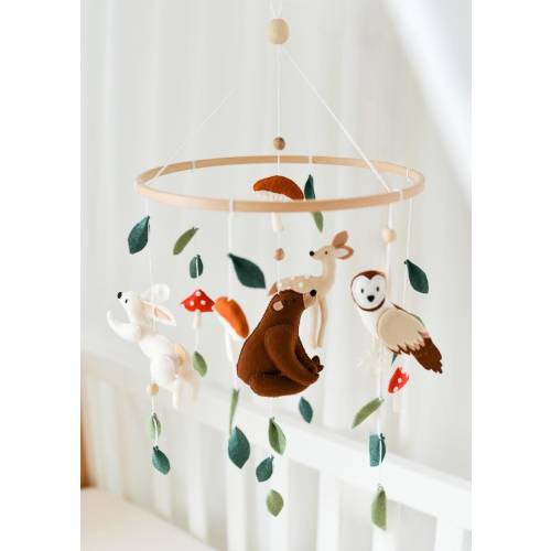 Woodland mobile Forest animals baby mobile Baby mobile boy Woodland nursery hanging decor Personalized newborn baby gift
