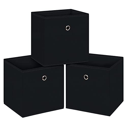 Black Foldable Storage Cubes Bins ,11 Inch Cloth Storage Cube Fabric Storage Box Cubes Organizer Baskets with Handles for Home Organizer Set of 3 (Black)