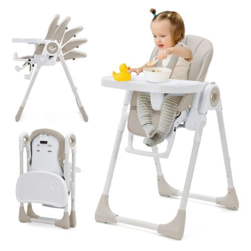 COZONY Adjustable Baby High Chair with Removable Tray, Foldable Highchair with 5-Point Harness and Recline Positions for Infants Toddlers