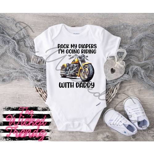 Pack My Diapers I'm Going Riding With Daddy Baby Onesie© Gerber Motorcycle Bike Biker Dad New Baby Shower Gift New Parents Baby Boy Girl
