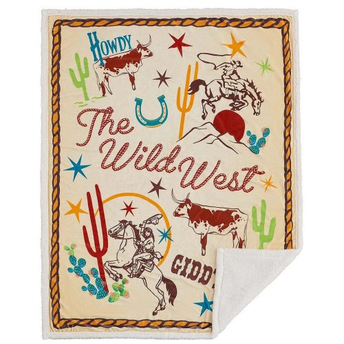 HiEnd Accents x Indigo Hill Retro Rodeo Campfire Western Adventure Sherpa Throw Blanket