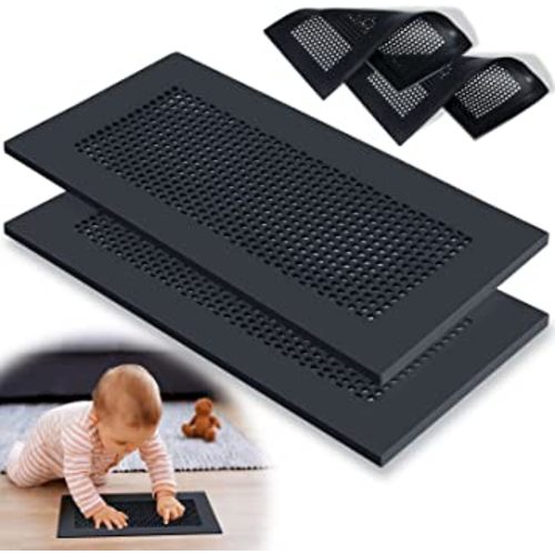 Orzbow Baby Proofing Soft Silicone Vent Cover for Home Wall/Ceiling/Floor Register of Width 5.3" to 5.9", Length 11.3" to 11.9", Child Proof Floor Air Vent Deflector Cover, Easy Install, Black, 2 Pack