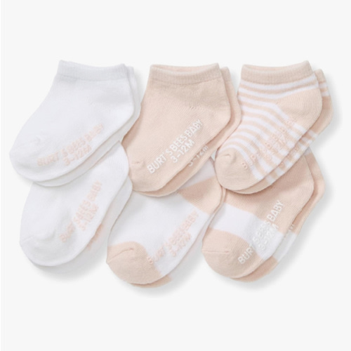 Burt's Bees Baby Baby Girls' Ankle Socks with Non-Slip Grips (6-Pack)
