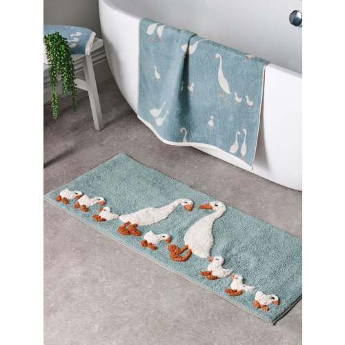 Teal Blue Goose And Friends 100% Cotton Runner Bath Mat
