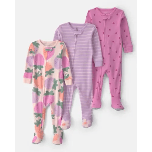 Baby Girl 3-Pack Fruit 100% Cotton 1-Piece Pajama Sets - Pink/Purple | Carter's