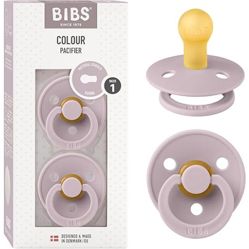 BIBS Pacifiers Colour Collection | Natural Rubber Baby Pacifier | Set of 2 BPA-Free Soothers | Made in Denmark | 0+ Months (Pack of 2) | Dusky Lilac