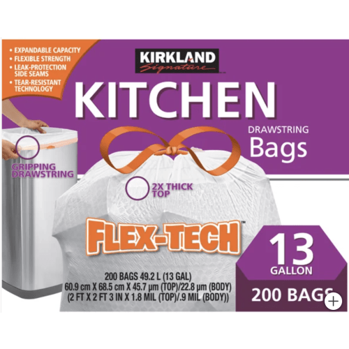 Kirkland Signature Flex-Tech 13-Gallon Kitchen Trash Bag, 200-count