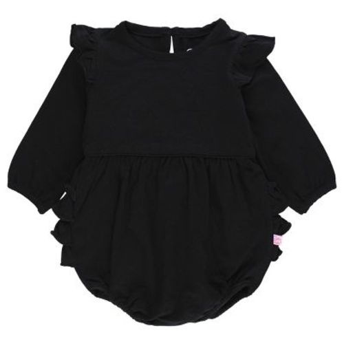 RuffleButts Baby Toddler Girls Long Sleeve Flutter Bubble Romper - Black, 18-24M