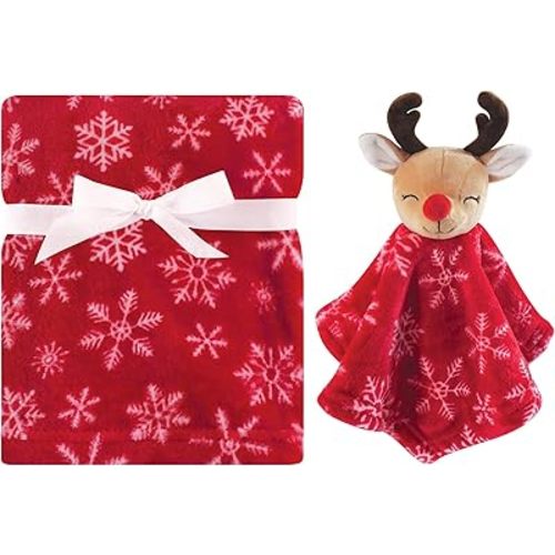 Hudson Baby Unisex Baby Plush Blanket with Security Blanket, Reindeer, One Size
