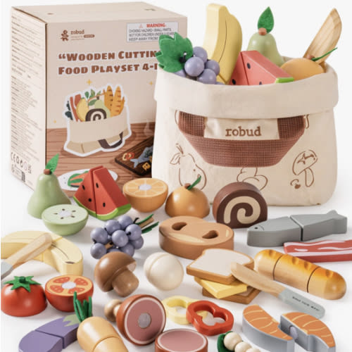 ROBUD Wooden Cutting Food Playset 4-in-1