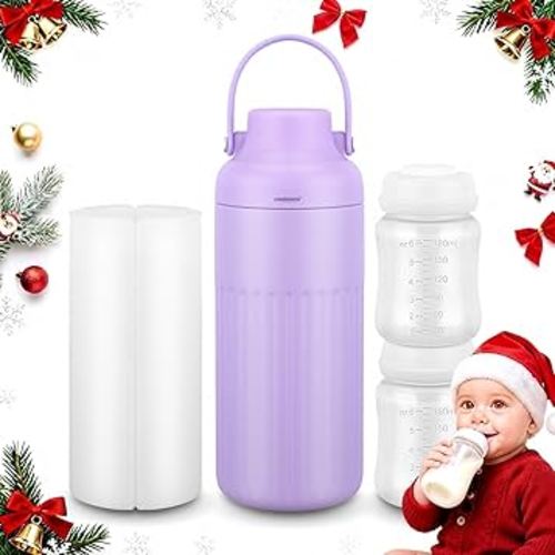 Compact Breast Milk Cooler Bottle, 12oz Portable Breastmilk Cooler with 2 Storage Bottles, 30H Cold Storage Breast Milk Chiller for Travel & Outdoor Use, Leakproof Reusable for Breastfeeding Moms
