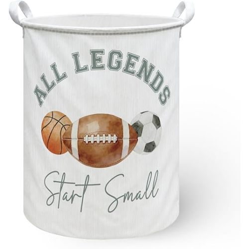 Sports Nursery Laundry Hamper Basket, Toddler Baby Boys Decor Dirty Clothes Hamper, Sports Themed Bedroom Room Decor Collapsible Laundry Bin Organizer Storage for Boys Bedroom, 13.8x17.8 Inch