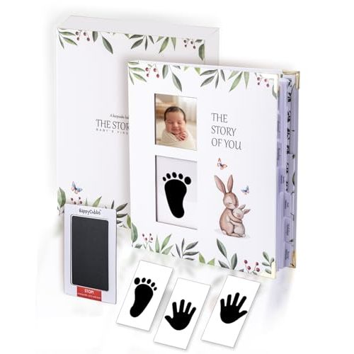 Baby Book Keepsake - Baby Memory Book for Boy or Girl - Baby Journal, Pregnancy Journal with Hand and Footprint Ink Pad - First 5 Year Baby Milestone Book
