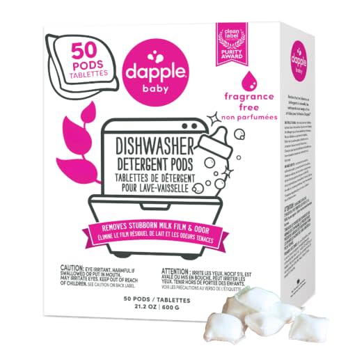 Dapple Baby - Dishwasher Detergent Pods - 50 Count | Fragrance-Free, Hypoallergenic & Plant-Powered Dishwasher Pacs, Removes Milk Residue From Baby Bottles