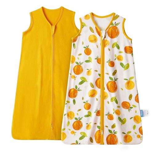 TILLYOU 2 Pack Baby Sleep Sack 6-12 Months 100% Cotton Wearable Blanket 0.5 TOG Sleeveless Summer Sleep Sacks with 2-Way Zipper, Orange Flavour & Orange