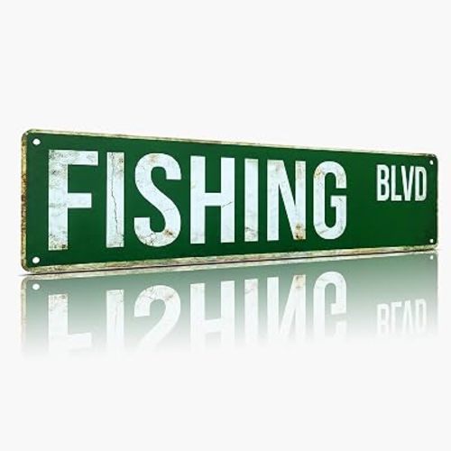 FISHING BLVD Street Sign, Metal Decor for Lake House & Cabin, 4x15 Inch Rustproof Aluminum Wall Art for Man Cave - Fishing Gifts for Men & Dad
