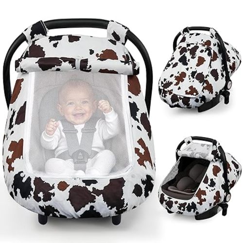 Elstey Car Seat Cover Baby, Minky Dot Carseat Covers Baby Girls, Lightweight Infant Car Seat Cover Canopy with 2 Layers Breathable Mesh Windows, Stroller Carrier for Babies Newborn Essentials