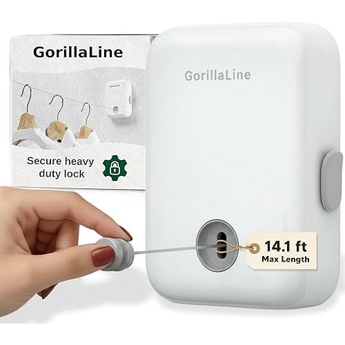 GorillaLine - Retractable Clothesline Indoor Outdoor Clothes Line | Heavy Duty Clothes Drying Laundry Line | Wall Mounted Drying Rack Clothing Line