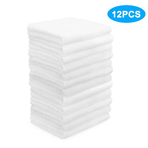 EEEkit 12pcs Cotton Washcloths, 10.5''x10.5'' Absorbent and Soft Face Towels, Quick Drying Fingertip Towels, White