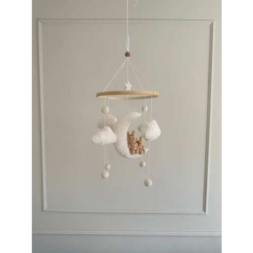 BUNNY LOVE cot mobile only, boucle cloud mobile with a muma and baby bunny. Handmade.
