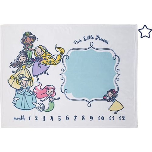 Disney Princess White, Pink, Yellow and Aqua Super Soft Milestone Baby Blanket