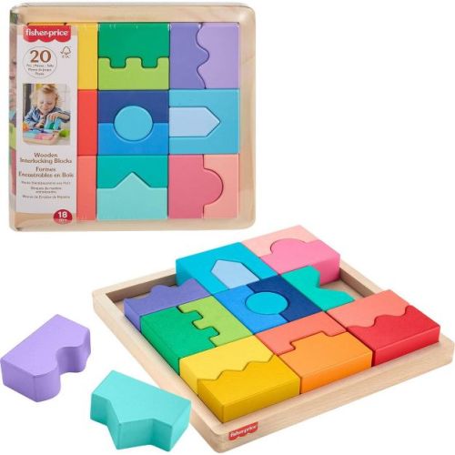 Fisher-Price Wooden Interlocking Blocks Puzzle for Toddlers & Kids 20pc Wooden