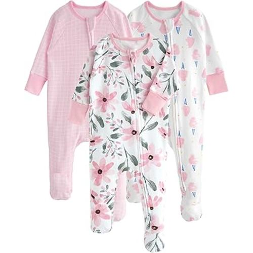 Yoofoss Baby Pajamas 100% Organic Cotton Baby Sleepers for Newborn 0-3 3-6 6-9 Months Boys Girl Clothes 3pcs Footed PJs