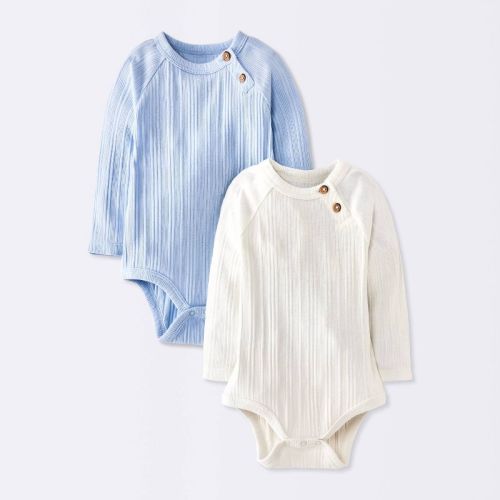 Baby Boys' 2pk henley Long Sleeve Bodysuits - Cloud Island™ Blue/Ivory 0-3M