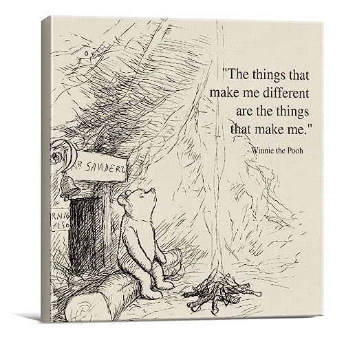 Classic Winnie the Pooh Quote Wall Art Decor Vintage the Things That Make Me Different Sayings Canvas Painting Pictures Framed Print Sign Artwork Ready to Hang (8x8 Inches)