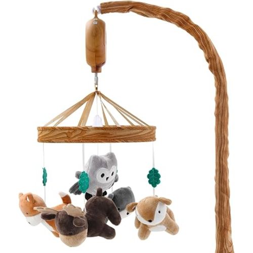 The Peanutshell Crib Mobile for Boys or Girls - Woodgrain Musical Baby Crib Mobile with 12 Lullabies, Whimsical Woodland Baby Whimsical Woodland Nursery Decor