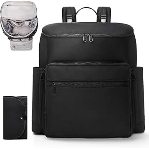 Diaper Bag Backpack, Neoprene Bag Backpack, Large Diaper Backpack with 16 Diaper Bag Organizers, 4 Insulated Pockets, Lighweight Travel Baby Bag with Changing Pad for Mom & Dad, Black