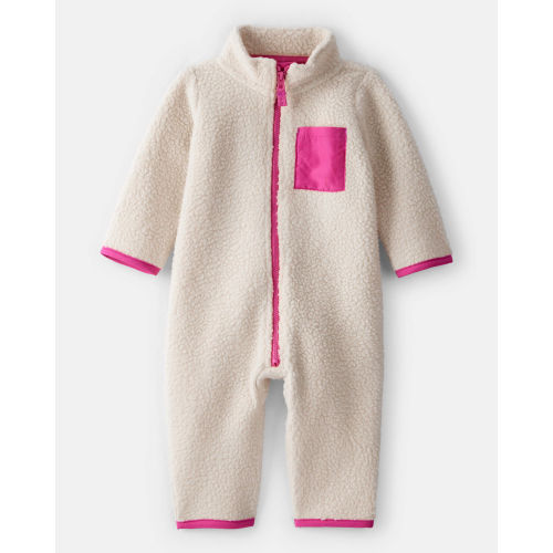 Baby Girl Color Block Fleece Long-Sleeve Jumpsuit - Cream/Pink | Carter's