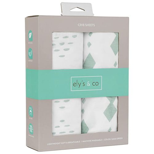 Fitted Crib Sheets - Flexible 100% Jersey Knit Cotton- Grey Sage Diamond - 2 Pack Set