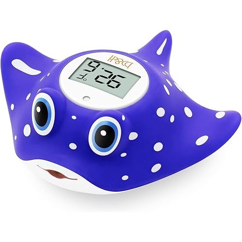 b&h Baby Bath Thermometer - Instant Read Digital Thermometer for Infant Bathtub and Room, Measure Newborn Water Temperature, Safe Toddlers Tub Time Floating Toy - Manta Ray