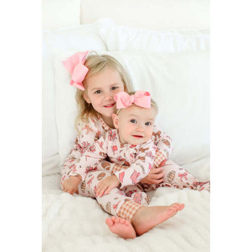 Ruffle Zipper Bamboo Footie in Huddles & Cuddles Pink | Caden Lane