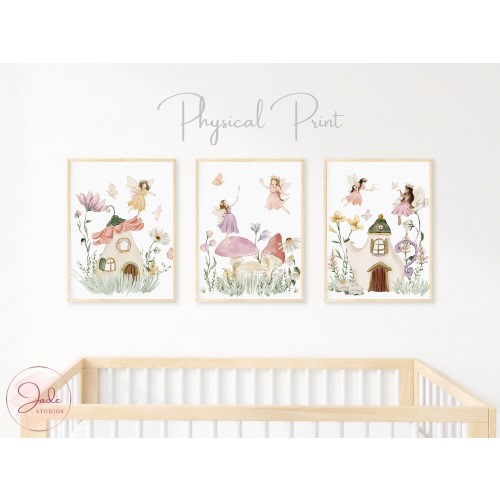Set of 3 Fairy Garden Prints, Kids Fairy Prints, Nursery Wall Art, Nursery Fairy Theme Decor, Girls Fairy Wall Art