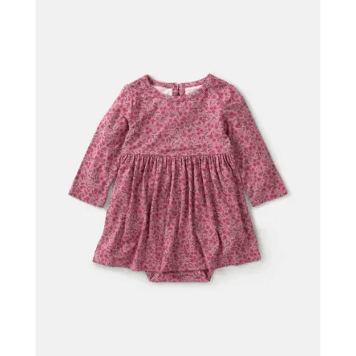 Baby Girl Floral PurelySoft™ Long-Sleeve Bodysuit Dress - Pink | Carter's