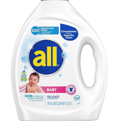 all Baby, Gentle for Baby, Liquid Laundry Detergent, Hypoallergenic for Sensitive Skin, Concentrated, 75oz, 100 Loads