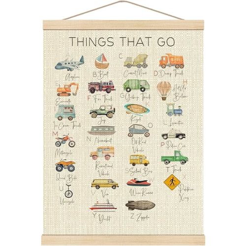 Boat Wades Transportation Alphabet Wooden Poster Hangers 12x16 Inch,Abc Alphabet Transportation Poster Hanger Frame,Cartoon Vehicle Kids Room Nursery Decor Wall Art Hanging