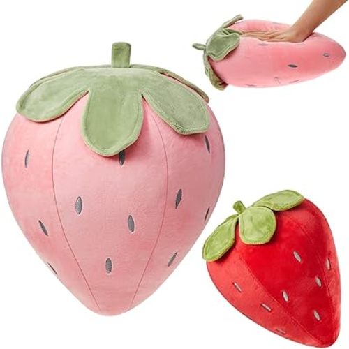 Juexica 2 Pcs Strawberry Pillow Fruit Plush Pillow 15.7 Inch 9.8 Inch Soft Kawaii Strawberry Bedroom Decor Aesthetic Cute Berry Decor for Room Home Birthday Adults Gifts(Red,Pink)