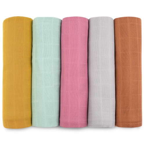 Muslin Swaddle Blankets for Newborn, 5 Pack Receiving Blanket, Muslin Blanket Swaddles Wrap for Girls, Baby Essentials, 47x47 Inches Large Size, 100% Cotton