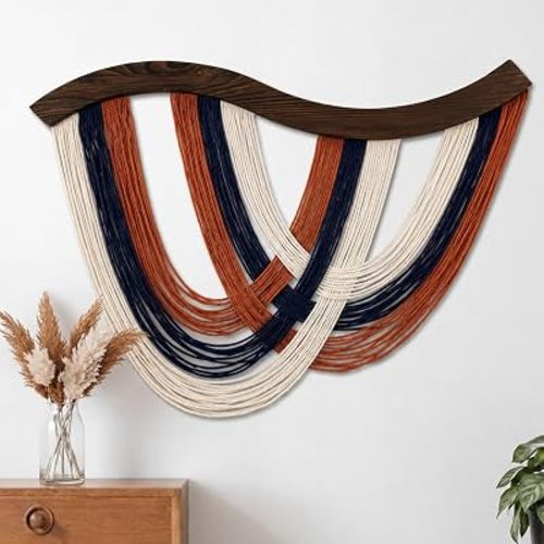 Mindsoft Terracotta Navy White Macrame Wall Hanging Dip Dyed Yarn Wall Art